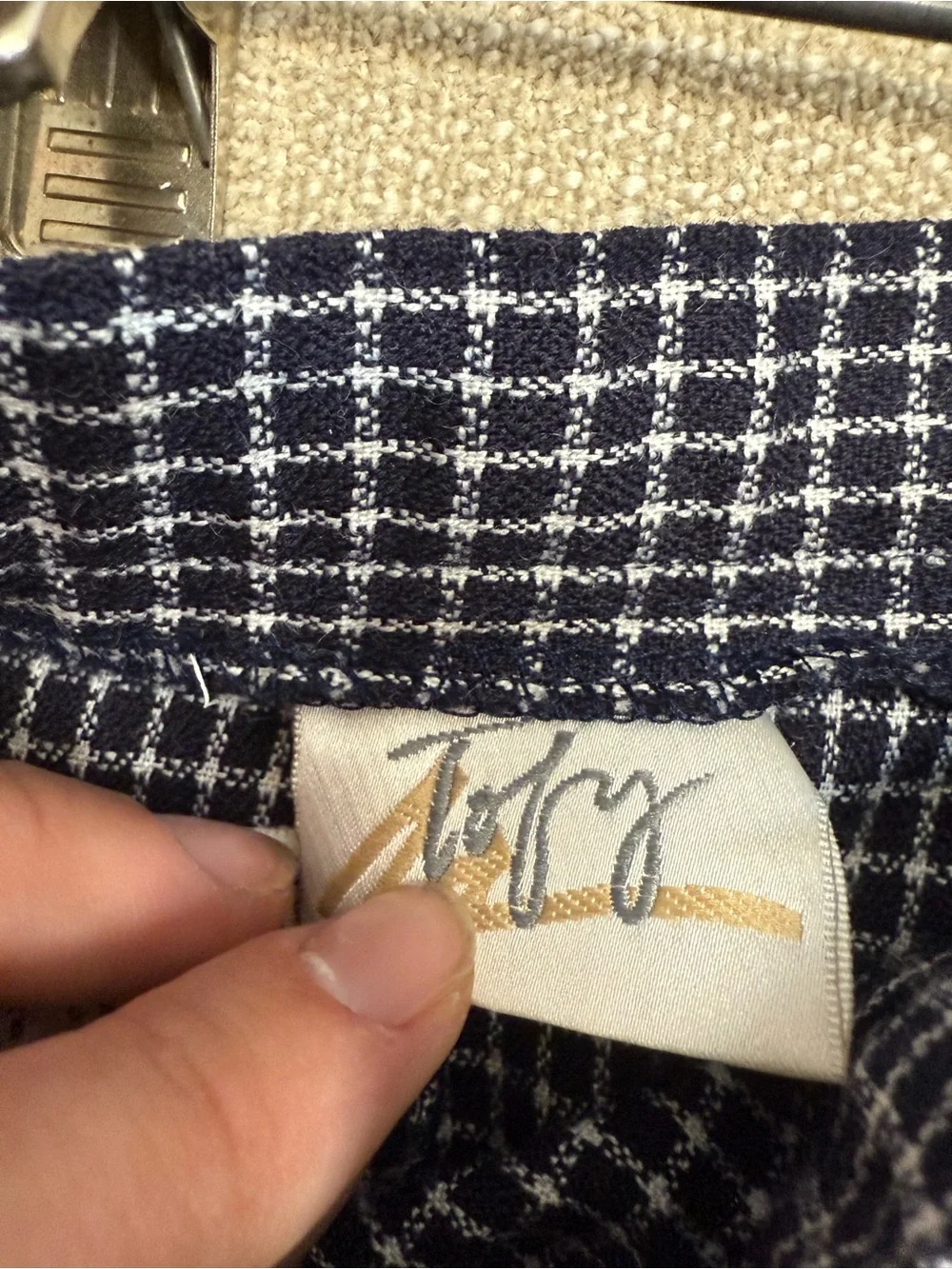 Vintage Classic Women's Checked Pantsuit Jacket & Trousers - Navy Check